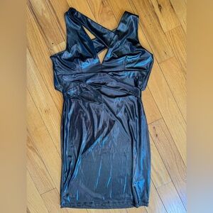 Fashion Nova Metallic Shimmering Black CrissCross Spandex Mini Dress